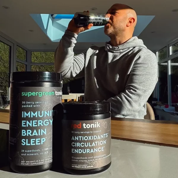 Dan drinking Greens and Reds